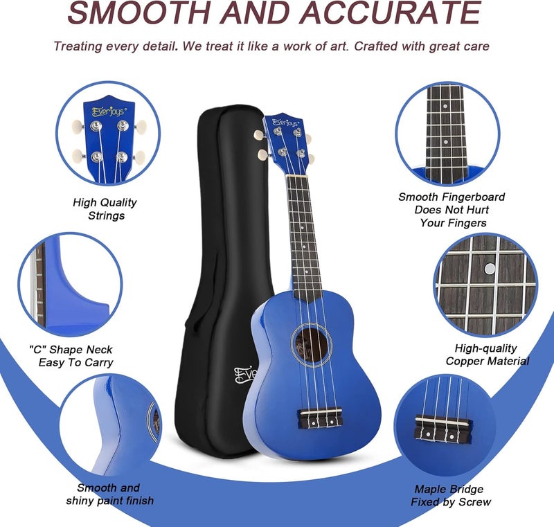 Everjoys Soprano Ukulele Beginner Kit for Adult Student w/Free Online Lesson 21 Inch Ukelele Gig Bag Strap String Tuner Pick Polishing Cloth, Rainbow Series Ukalalee - Image 2